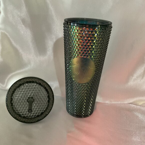 Starbucks Black Studded Iridescent 24 Oz Tumbler With Lid & Straw Reusable Cold - Picture 3 of 5